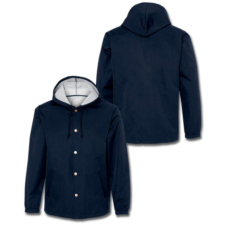 Custom Navy Hooded Coaches Jacket